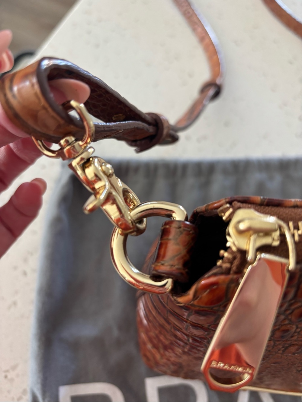 Brahmin Lorelei Pecan Melbourne Croc Embossed Leather Shoulder Bag - price firm - Picture 5 of 11